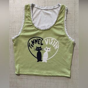 Green Tank Top with Cat Graphic